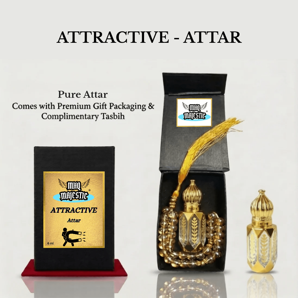 Attractive 6ml Attar bottle by MHQ MAJESTIC in premium luxury packaging.