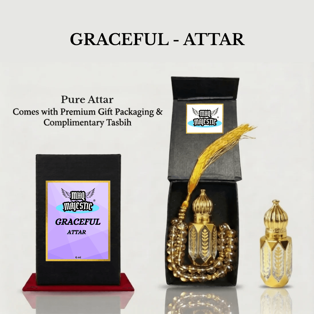Graceful 6ml Attar bottle by MHQ Majestic in premium luxury packaging.